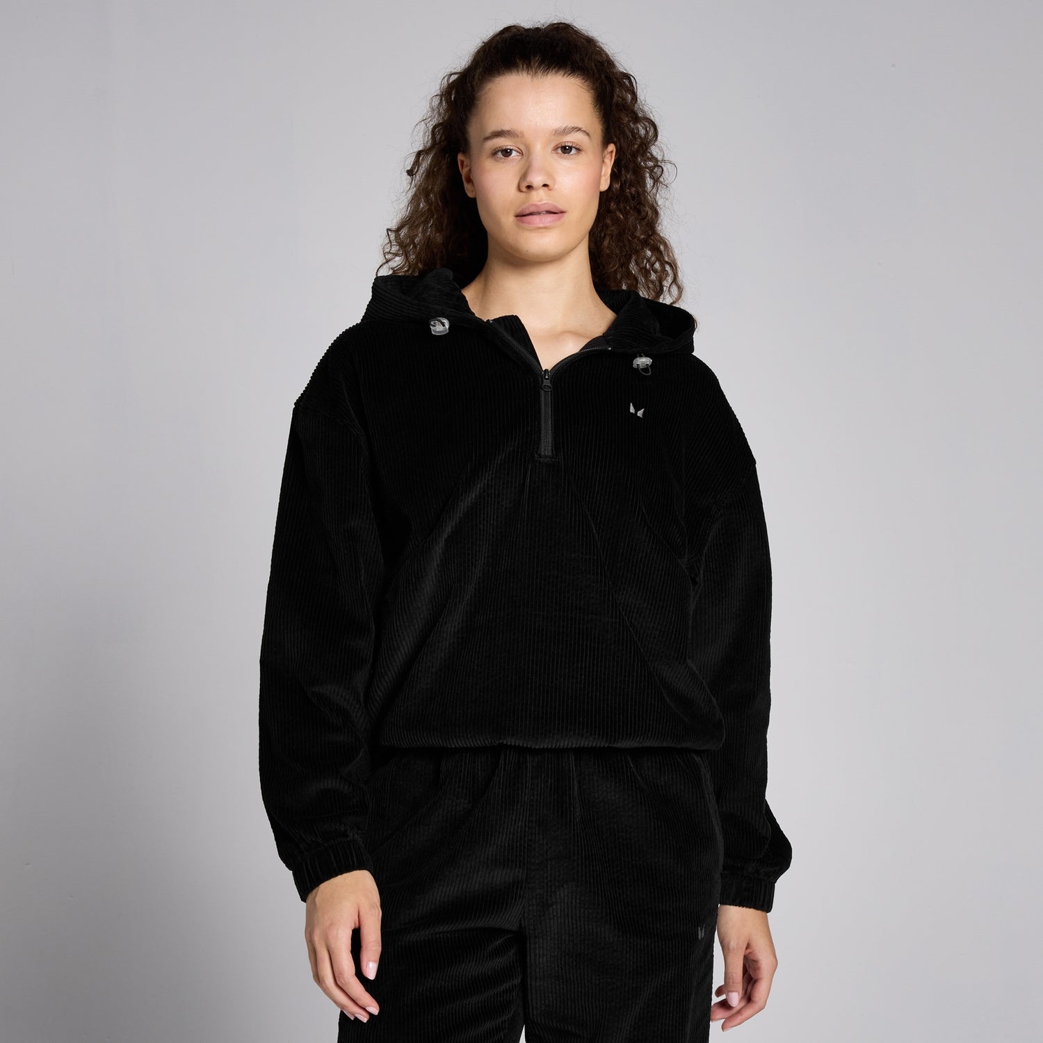 MP Women's Corduroy 1/4 Zip Hoodie - Black - L