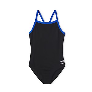 Girl's Endurance+ Solid Flyback Training One Piece Black/Blue