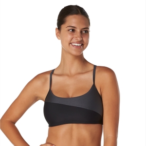 Women's Asymmetrical Colorblock Bikini Top Black - XS