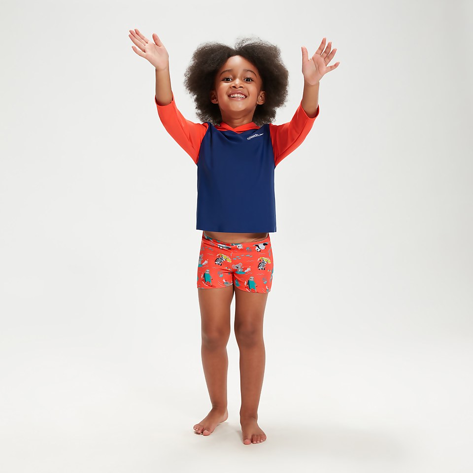 Infant Unisex Learn To Swim Essential Hooded Rash Top Blue/Coral