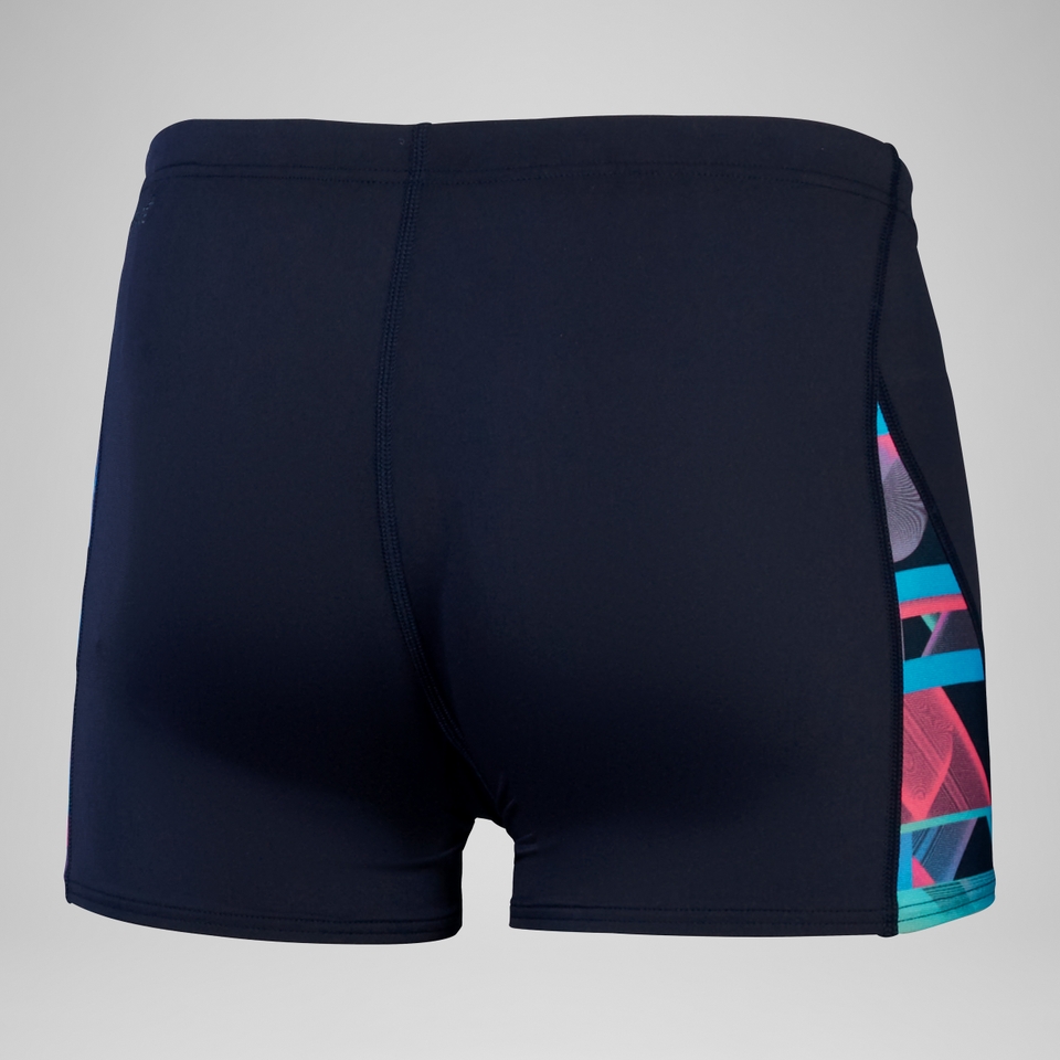 Short de bain Hommes coupe en V Allover Digital pour Hommes Bleu marine profond/Rouge sirène