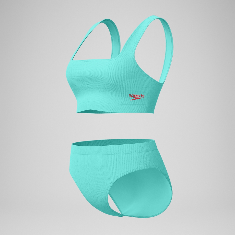Women's Textured Deep U-Back Bikini Teal